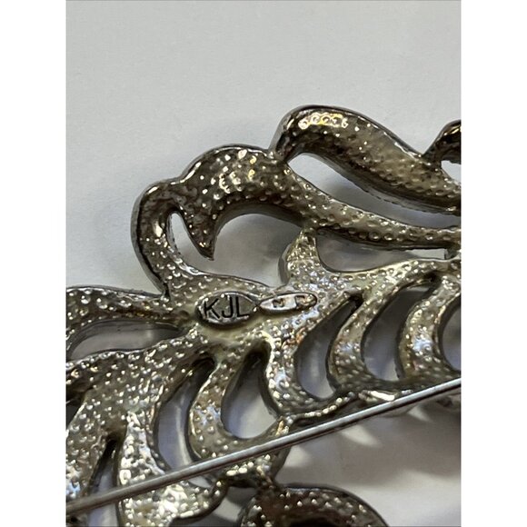 Vintage Kenneth J Lane KJL Diamanté Rhinestone Feather Plume Silver Tone Brooch - Picture 5 of 7